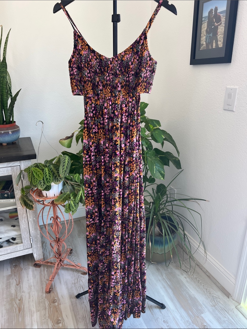 Roxy Black Maxi Dress with Pink & Yellow Floral Print